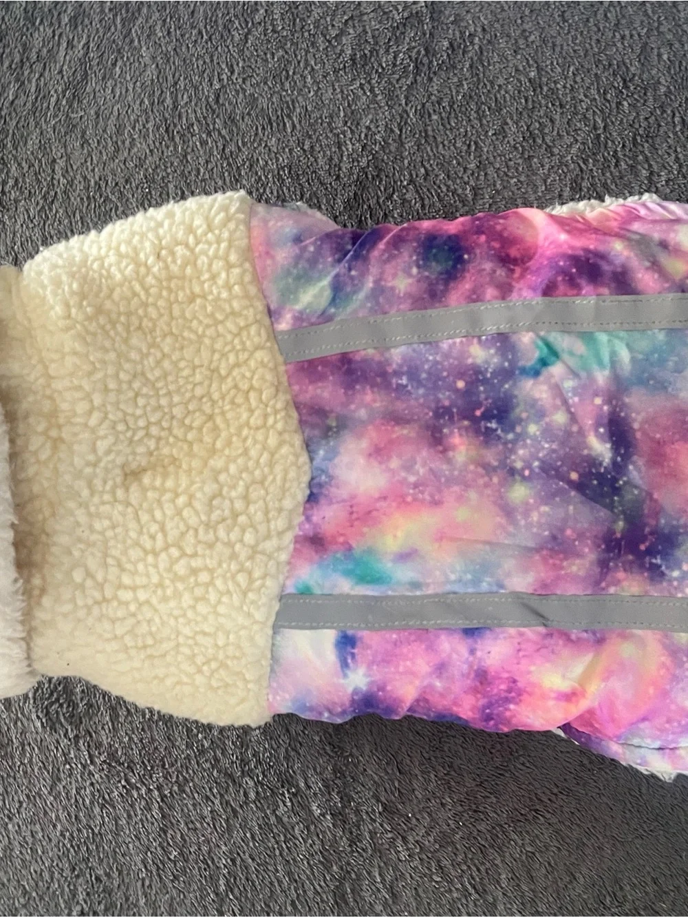 Cozy Galaxy Sherpa-Lined Dog Coat - Pink & Purple